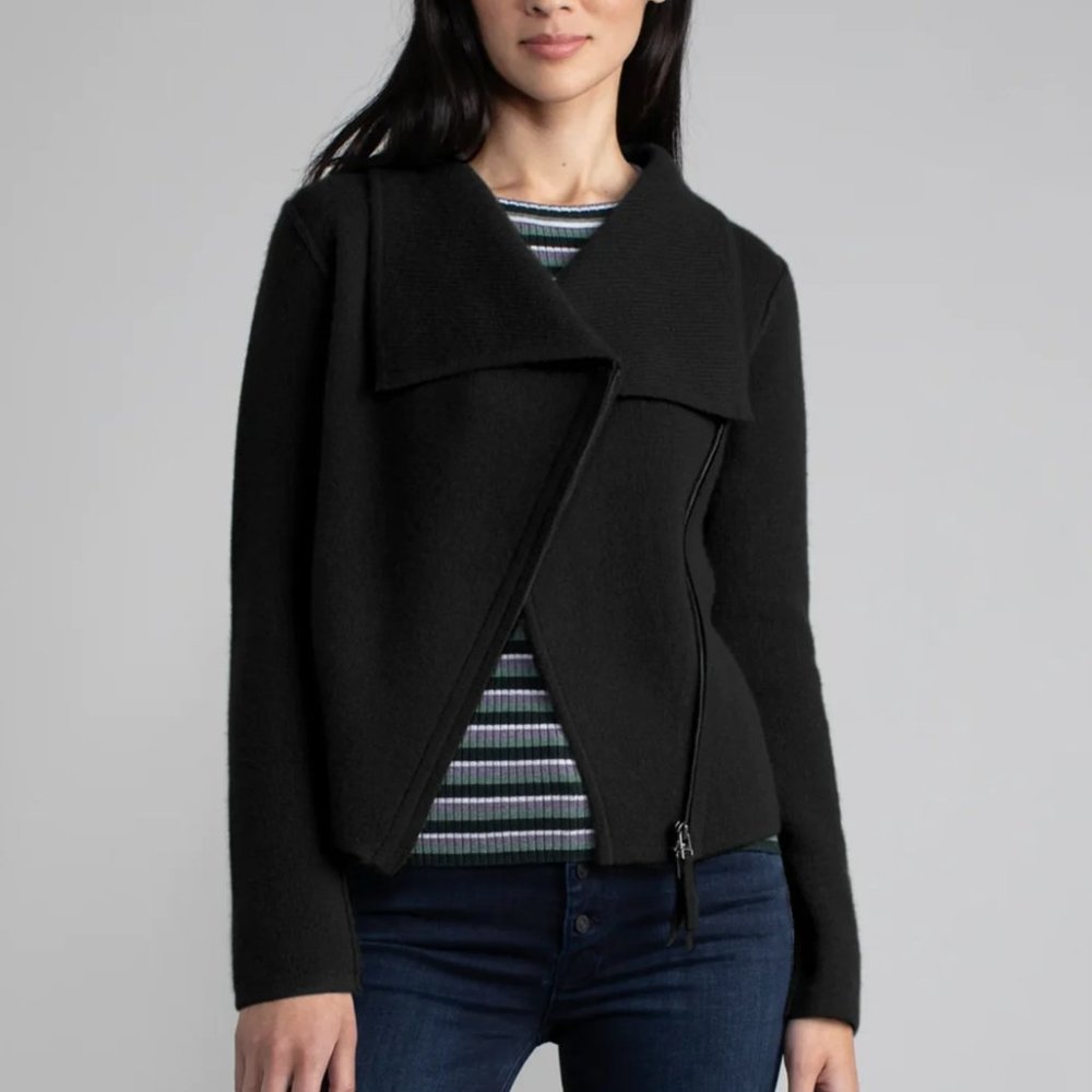 Margaret O' Leary St. Bridget Moto in Black - Cashmere Sweater Moto Jacket L